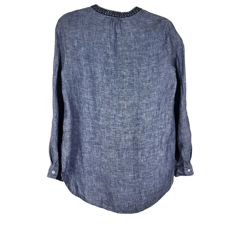 ARTISAN NY 100% LINEN V-NECK ROLL TAB SLEEVE TOP